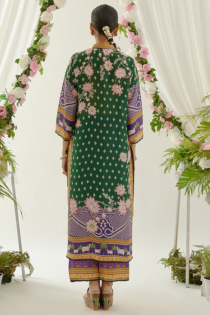 Purple Satin Printed Palazzo Pants by Rajdeep Ranawat at Pernia's Pop Up Shop
