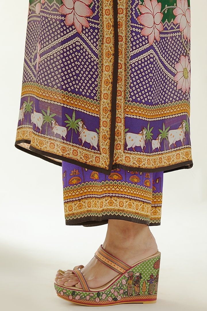 Purple Satin Printed Palazzo Pants by Rajdeep Ranawat at Pernia's Pop Up Shop