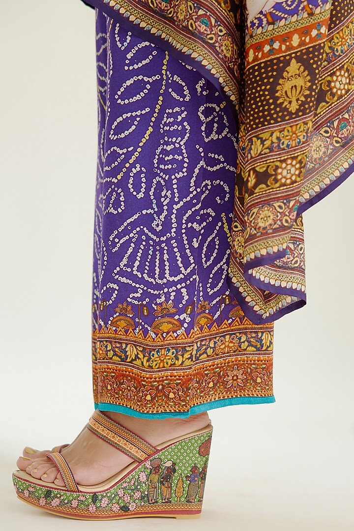 Purple Satin Printed Palazzo Pants by Rajdeep Ranawat at Pernia's Pop Up Shop