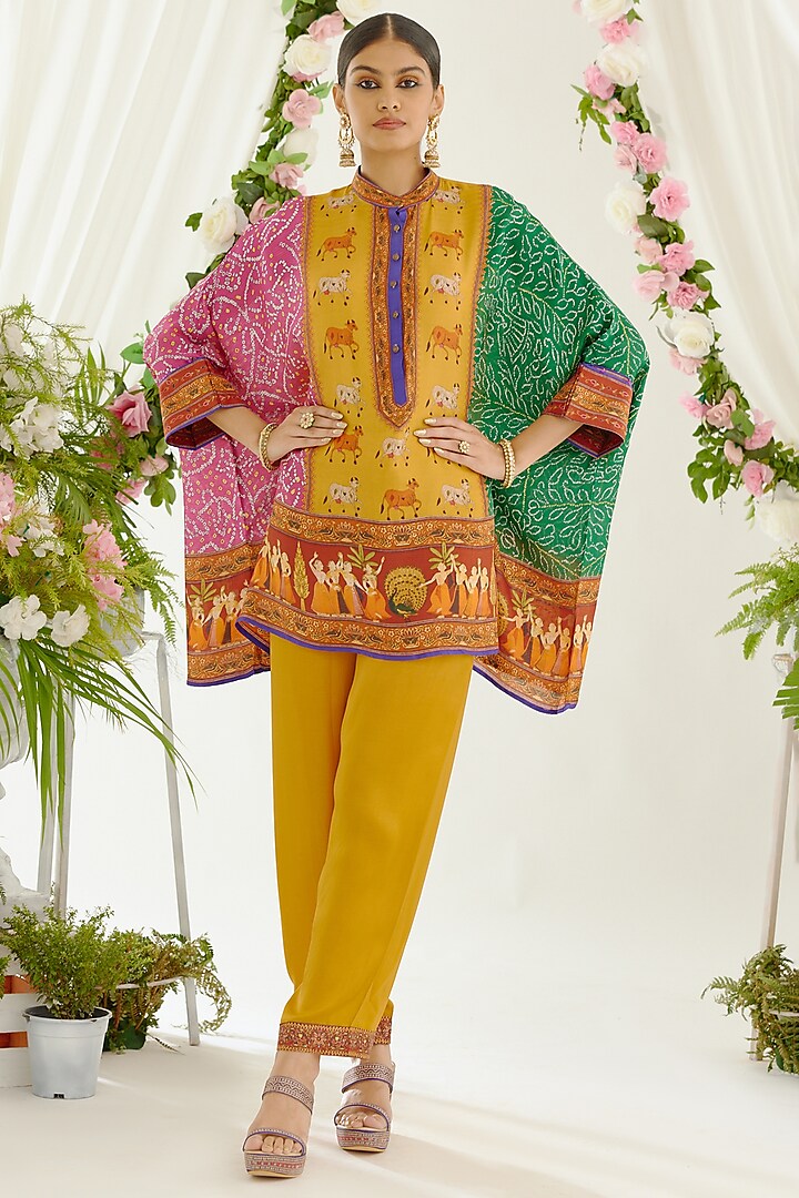 Mustard Satin Palazzo Pants by Rajdeep Ranawat at Pernia's Pop Up Shop