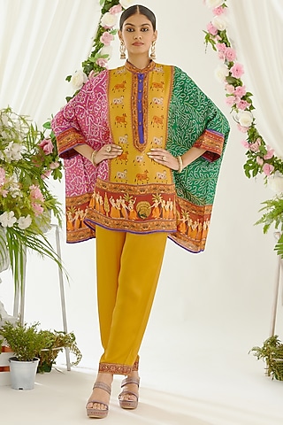 Mustard Satin Palazzo Pants by Rajdeep Ranawat