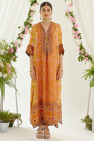 Mustard Satin Palazzo Pants by Rajdeep Ranawat