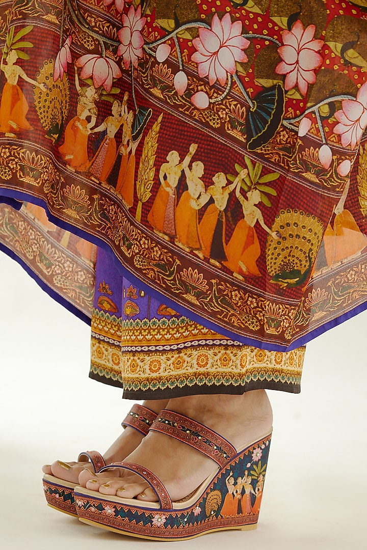 Purple Satin Printed Palazzo Pants by Rajdeep Ranawat at Pernia's Pop Up Shop