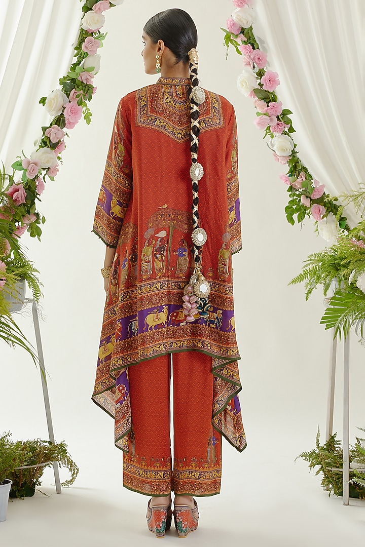 Red Satin Printed Palazzo Pants by Rajdeep Ranawat at Pernia's Pop Up Shop