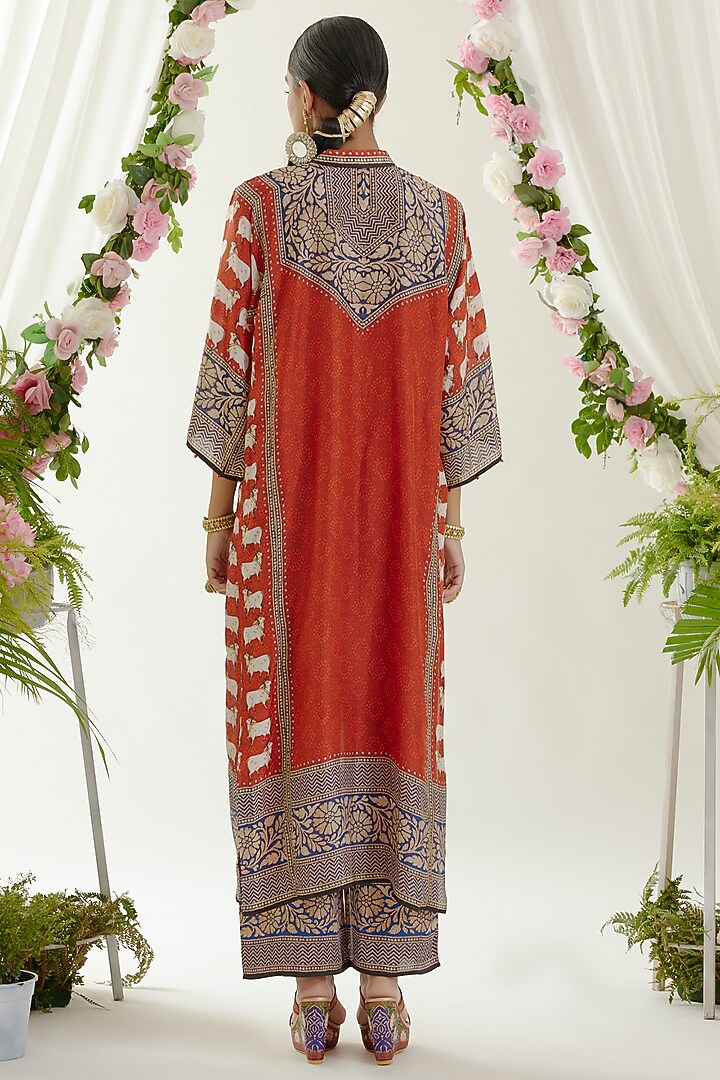 Red Satin Printed Palazzo Pants by Rajdeep Ranawat at Pernia's Pop Up Shop