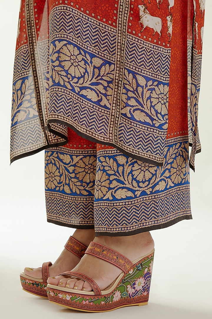 Red Satin Printed Palazzo Pants by Rajdeep Ranawat at Pernia's Pop Up Shop