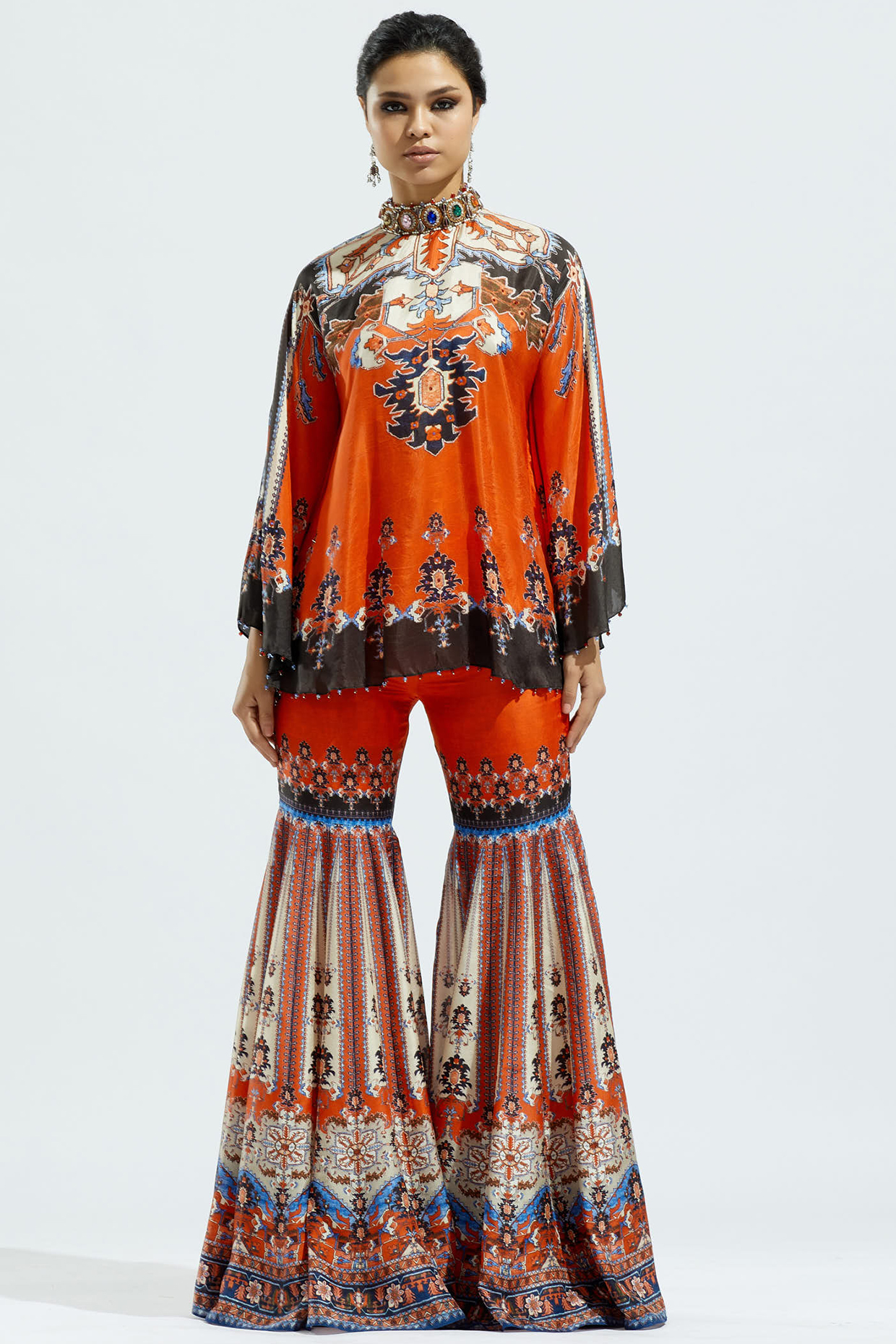 Red Silk Printed Wedding Sharara Set by Rajdeep Ranawat at Pernia's Pop Up Shop