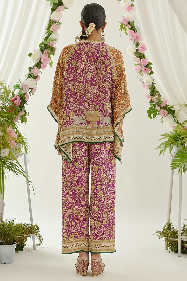 Magenta Satin Printed Palazzo Pants by Rajdeep Ranawat at Pernia's Pop Up Shop