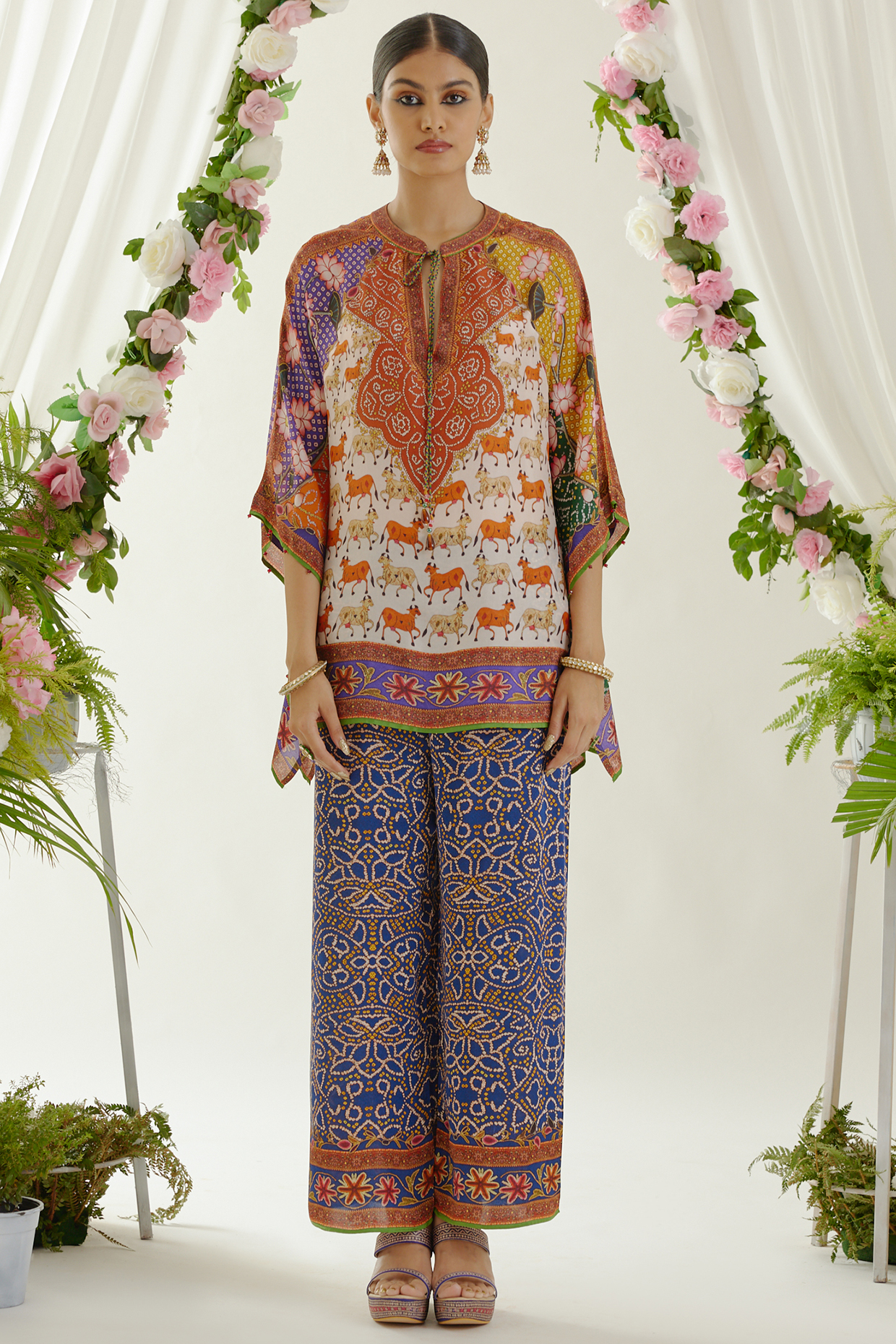 Multi-Colored Silk Printed Poncho Tunic by Rajdeep Ranawat at Pernia's Pop Up Shop