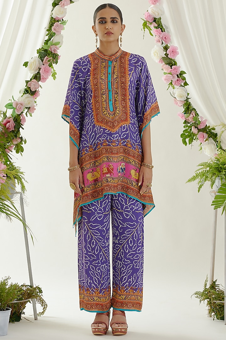 Purple Silk Printed Tunic by Rajdeep Ranawat
