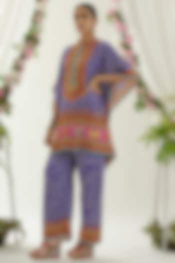 Purple Satin Printed Palazzo Pants by Rajdeep Ranawat at Pernia's Pop Up Shop