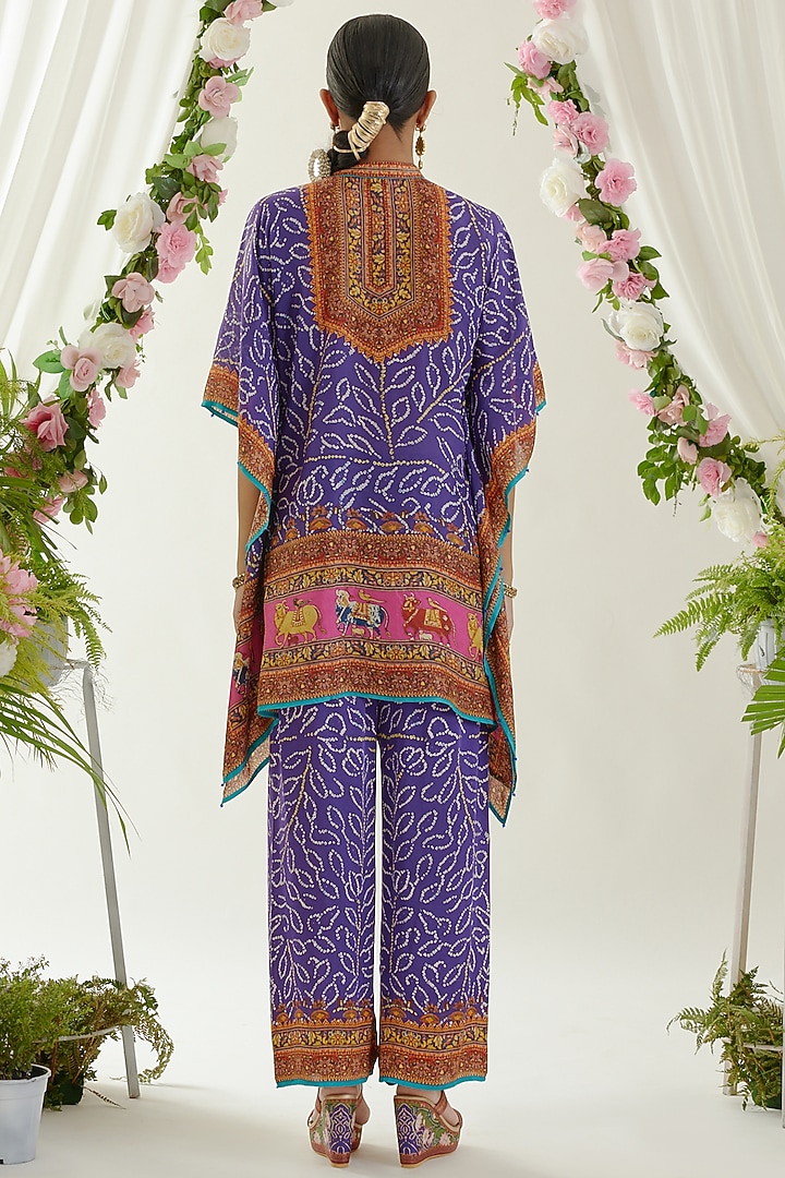 Purple Satin Printed Palazzo Pants by Rajdeep Ranawat at Pernia's Pop Up Shop