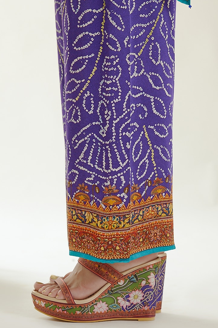 Purple Satin Printed Palazzo Pants by Rajdeep Ranawat at Pernia's Pop Up Shop