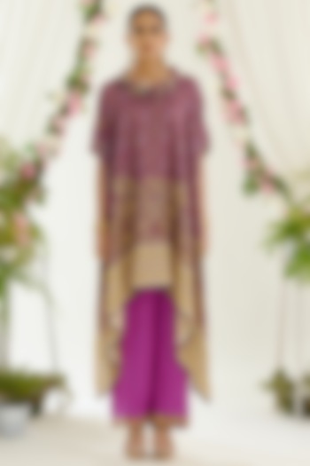 Plum Silk Cowl Tunic by Rajdeep Ranawat