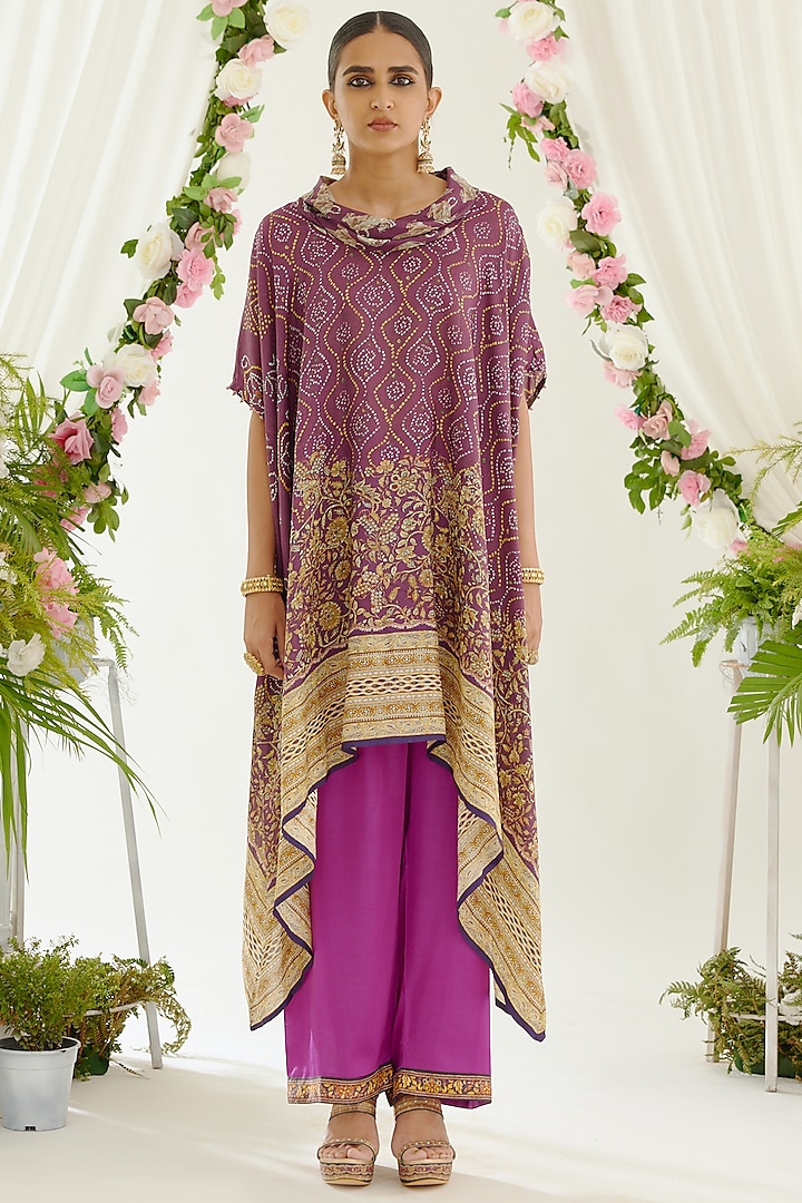 Plum Silk Cowl Tunic by Rajdeep Ranawat