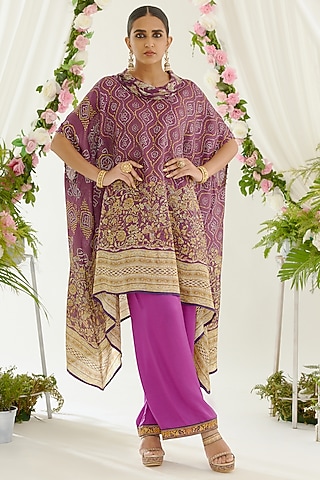Plum Satin Palazzo Pants by Rajdeep Ranawat