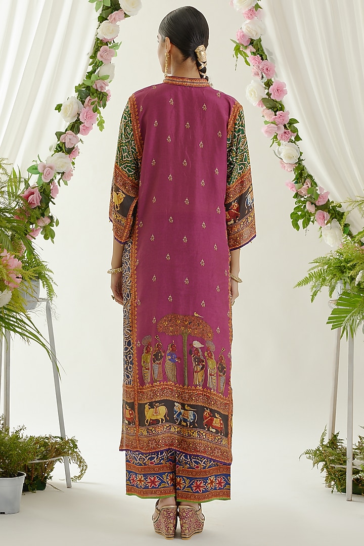 Blue Satin Printed Palazzo Pants by Rajdeep Ranawat at Pernia's Pop Up Shop
