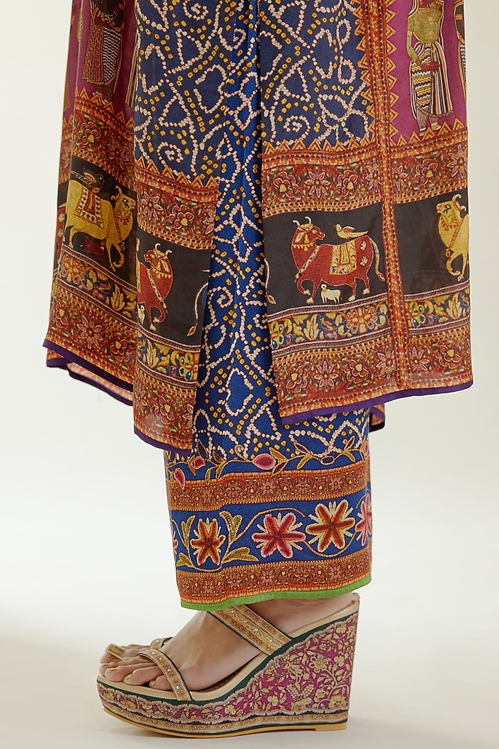 Blue Satin Printed Palazzo Pants by Rajdeep Ranawat at Pernia's Pop Up Shop