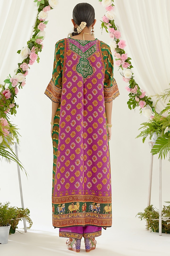 Magenta Satin Printed Palazzo Pants by Rajdeep Ranawat at Pernia's Pop Up Shop