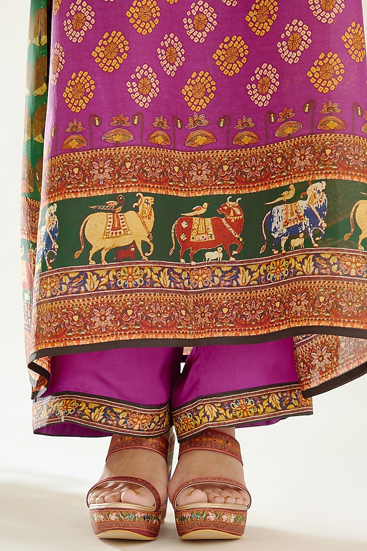 Magenta Satin Printed Palazzo Pants by Rajdeep Ranawat at Pernia's Pop Up Shop