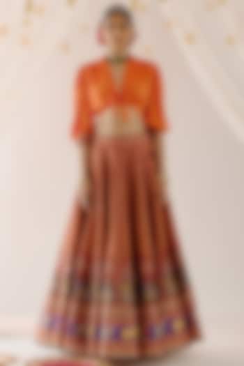 Maroon Cotton Satin & Dupion Printed Skirt Set by Rajdeep Ranawat