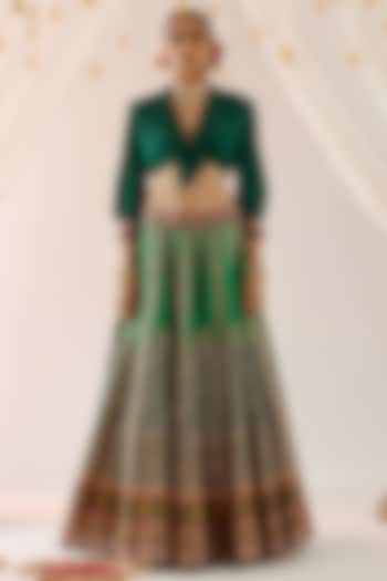 Emerald Cotton Satin & Dupion Printed Skirt Set by Rajdeep Ranawat