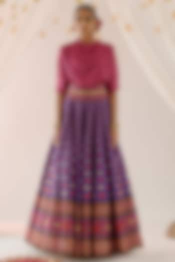 Purple Cotton Satin & Dupion Printed Skirt Set by Rajdeep Ranawat