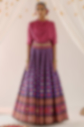 Purple Cotton Satin & Dupion Printed Skirt Set by Rajdeep Ranawat at Pernia's Pop Up Shop