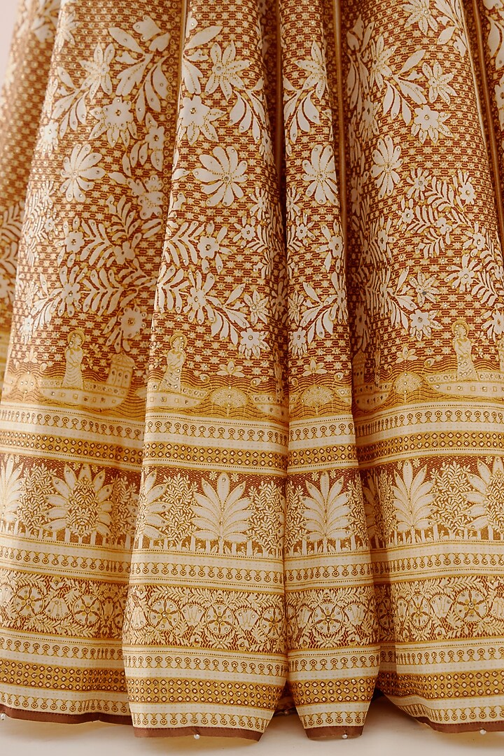 Golden Cotton Satin & Dupion Printed Skirt Set by Rajdeep Ranawat at Pernia's Pop Up Shop