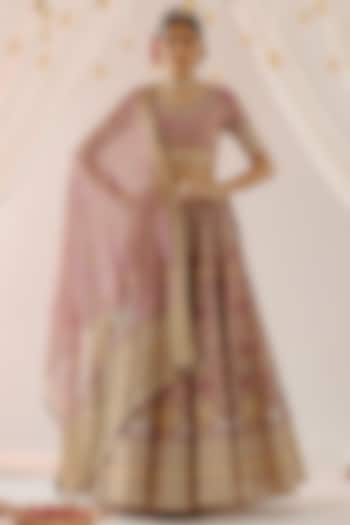 Magenta Dupion Printed Skirt Set by Rajdeep Ranawat