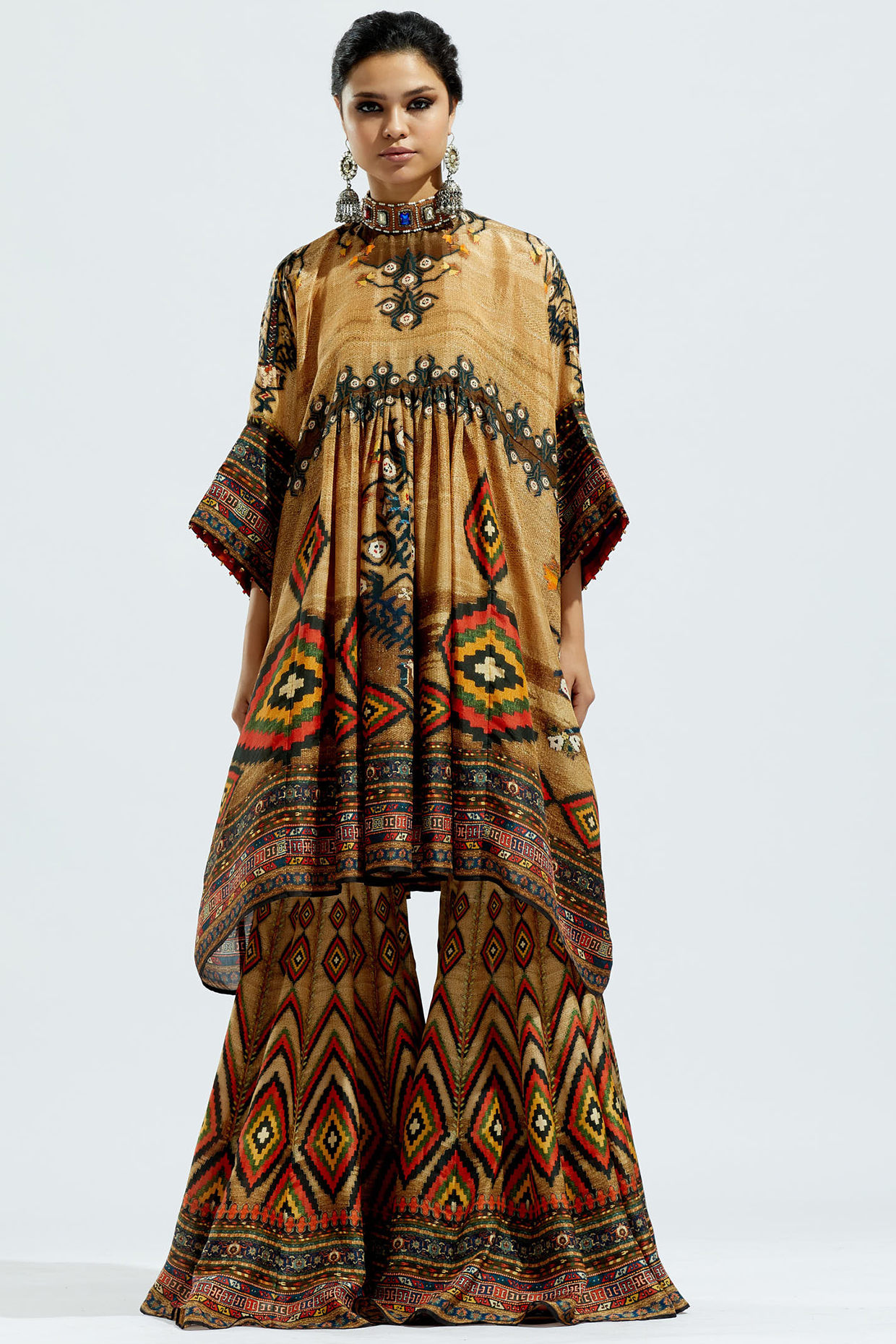 Brown Silk Printed Wedding Sharara Set by Rajdeep Ranawat at Pernia's Pop Up Shop