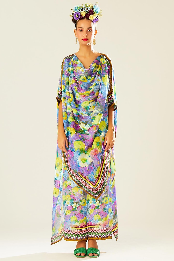 Multi-Colored Silk Kaftan Tunic by Rajdeep Ranawat