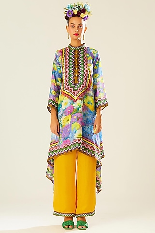Mustard Satin Palazzo Pants by Rajdeep Ranawat