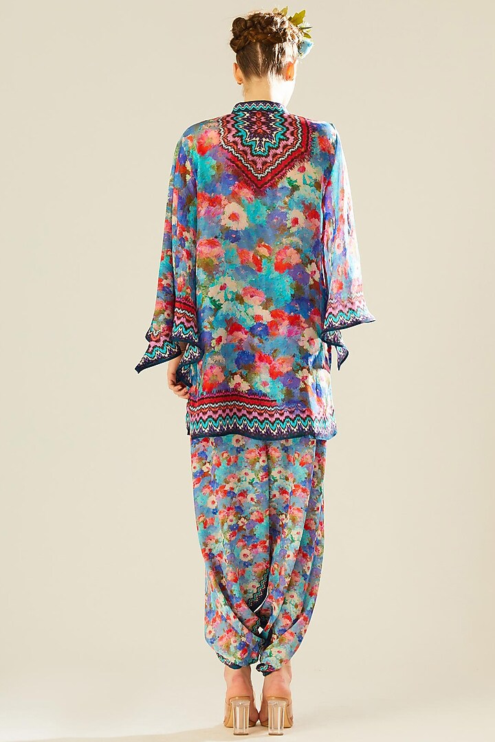 Turquoise Satin Printed Dhoti Pants by Rajdeep Ranawat at Pernia's Pop Up Shop