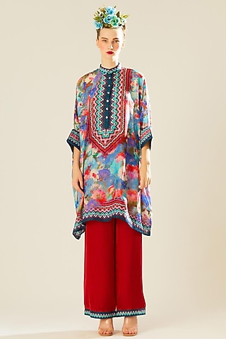 Red Satin Palazzo Pants by Rajdeep Ranawat