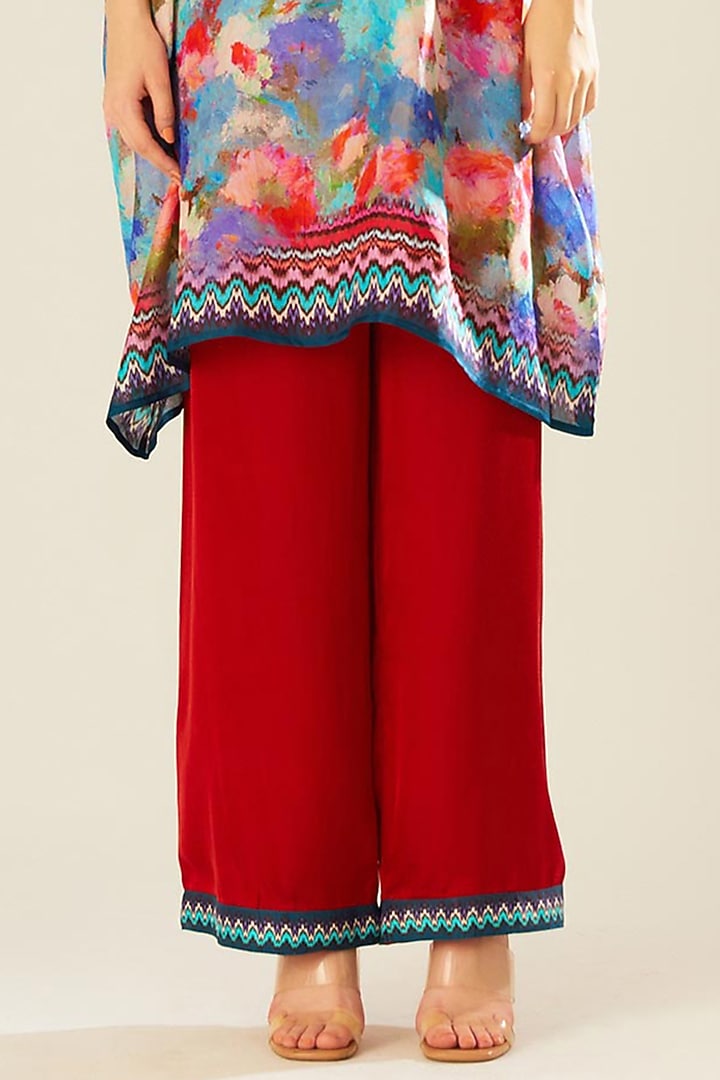 Red Satin Palazzo Pants by Rajdeep Ranawat at Pernia's Pop Up Shop