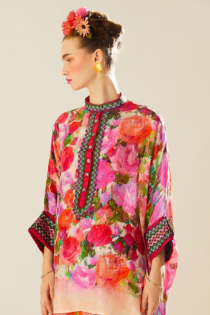 Coral Silk Printed Tunic by Rajdeep Ranawat at Pernia's Pop Up Shop