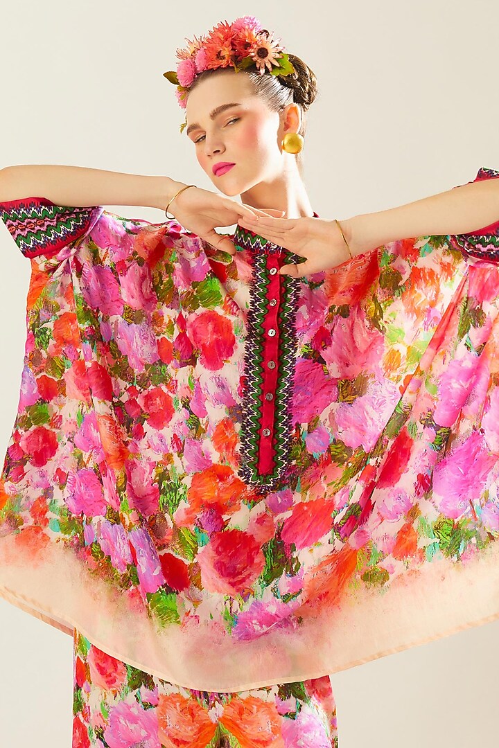 Coral Silk Printed Tunic by Rajdeep Ranawat at Pernia's Pop Up Shop
