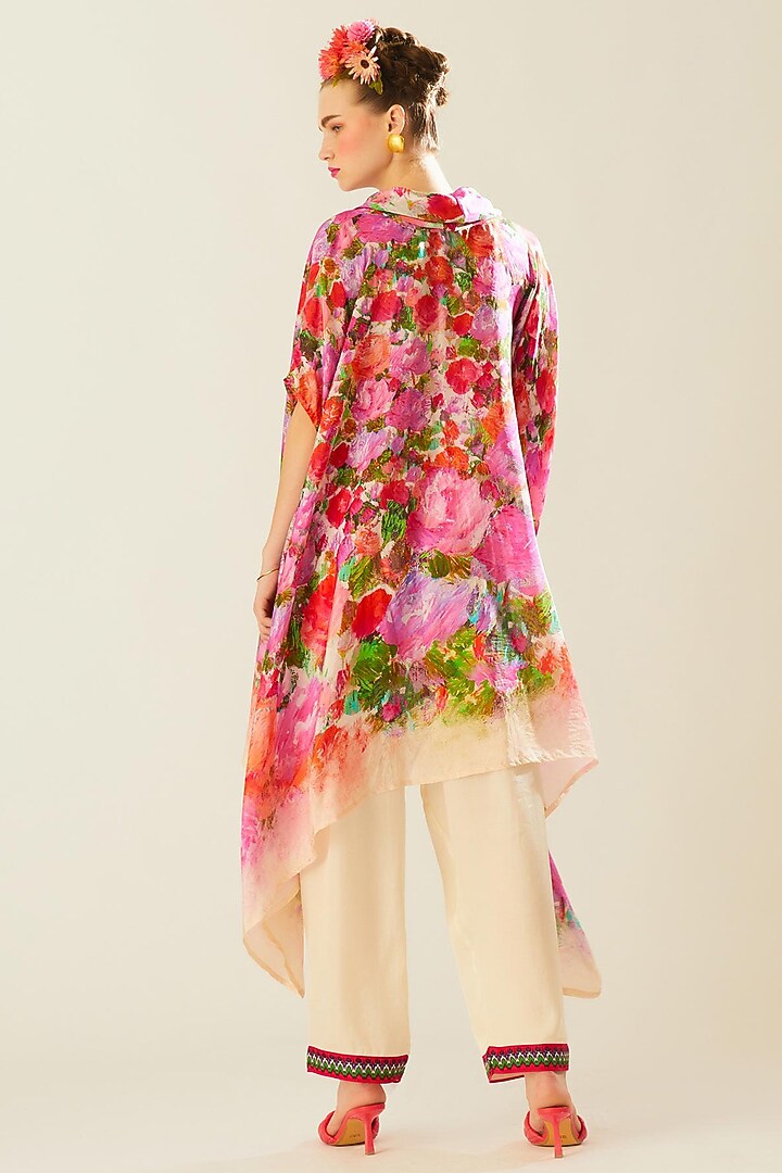 Coral Silk Printed Draped Tunic by Rajdeep Ranawat at Pernia's Pop Up Shop