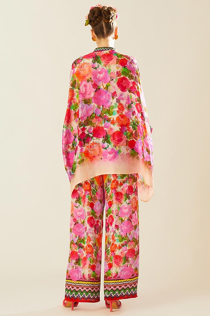 Coral Satin Printed Pants by Rajdeep Ranawat at Pernia's Pop Up Shop