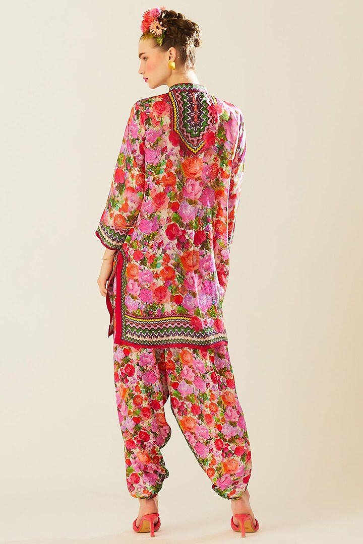 Coral Satin Printed Dhoti Pants by Rajdeep Ranawat at Pernia's Pop Up Shop
