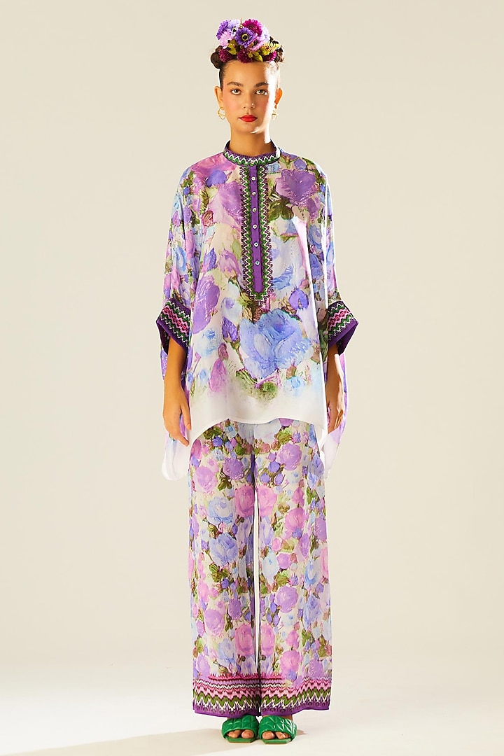 Lavender Silk Printed Tunic by Rajdeep Ranawat