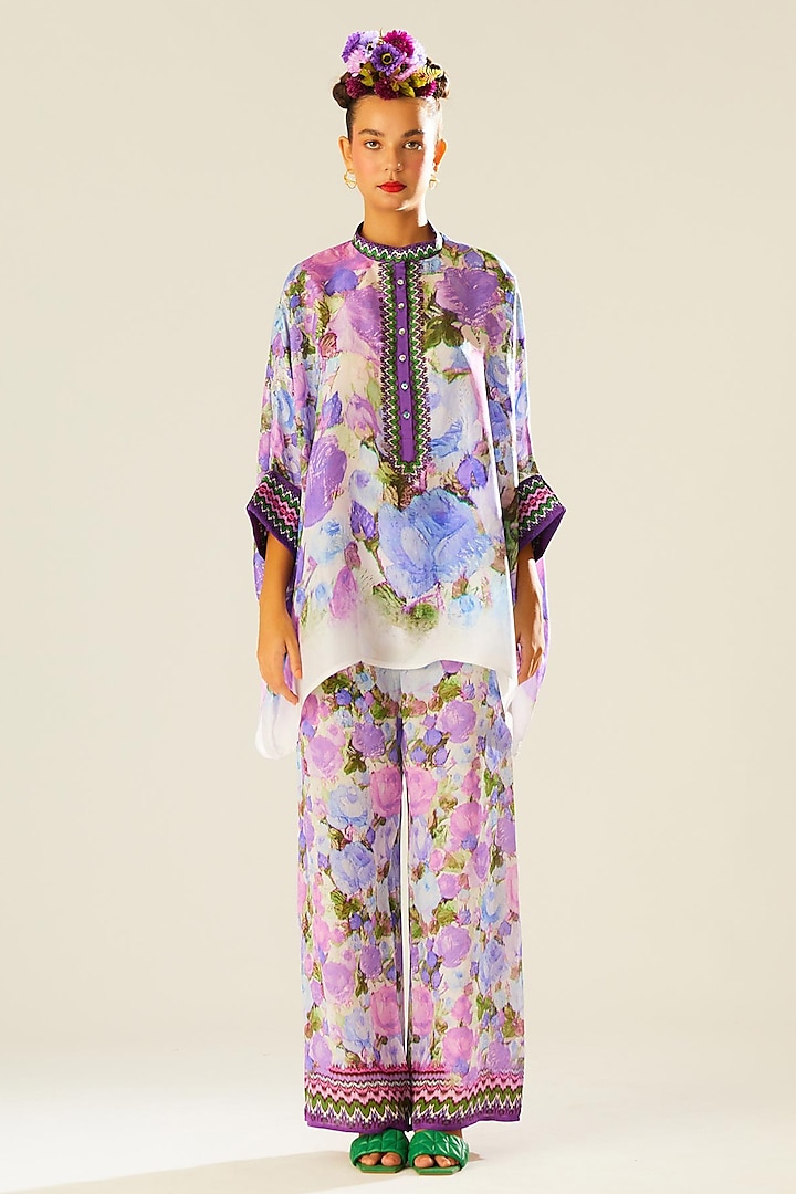 Lavender Silk Printed Tunic by Rajdeep Ranawat at Pernia's Pop Up Shop