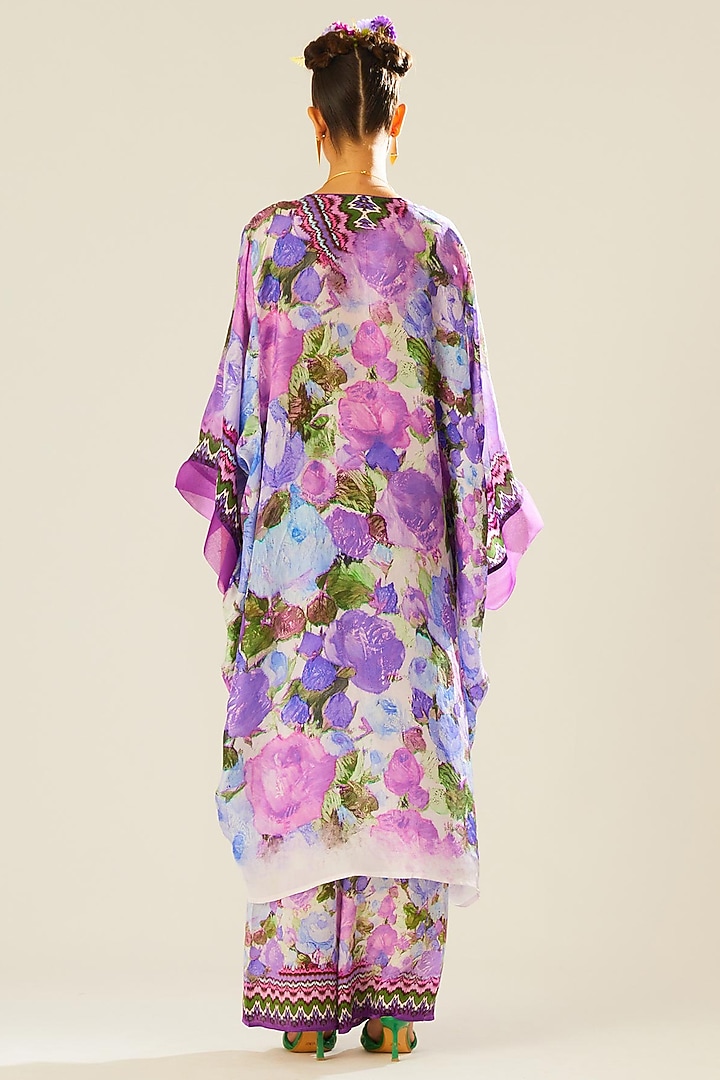 Lavender Silk Printed Kaftan Vacation Dress by Rajdeep Ranawat at Pernia's Pop Up Shop