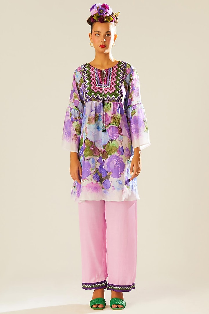 Lavender Silk Printed Boho Top by Rajdeep Ranawat at Pernia's Pop Up Shop