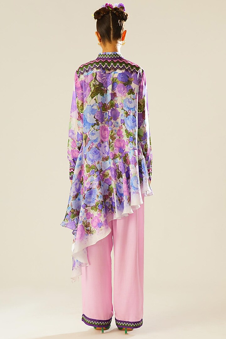 Lavender Silk Printed Asymmetric Shirt by Rajdeep Ranawat at Pernia's Pop Up Shop