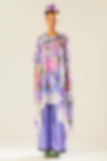 Lavender Silk Printed Draped Tunic by Rajdeep Ranawat