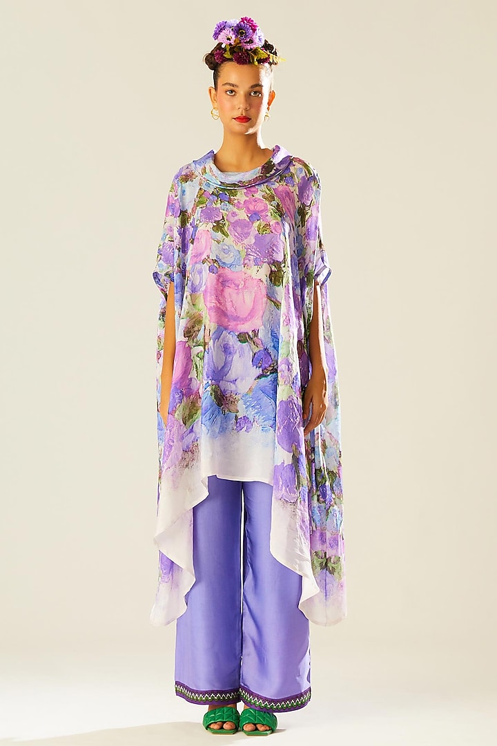 Lavender Silk Printed Draped Tunic by Rajdeep Ranawat
