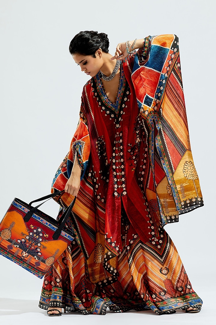Red Silk Printed Gharara Set by Rajdeep Ranawat at Pernia's Pop Up Shop