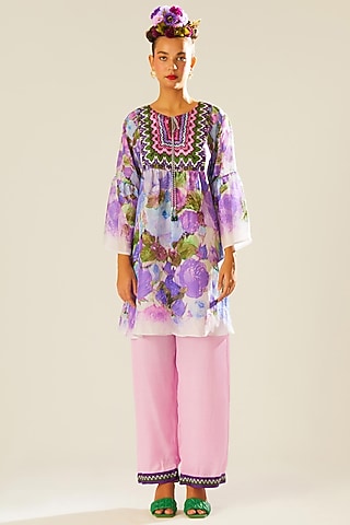 Lilac Satin Palazzo Pants by Rajdeep Ranawat